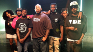 Top Dawg Entertainment from left to right: SZA, Schoolboy Q, Isaiah Rashad, DJ Premier, Jay Rock, Kendrick Lamar and Ab-Soul.