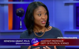 Keneshia Grant, Ph.D., discusses the presidential election and fellow millennials on WHUT-TV in Washington.