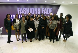 Howard University students pose with Charreah K. Jackson while visiting Essence magazine.. 