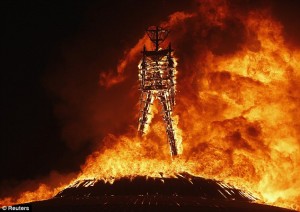 Inferno: The Man burns during the Burning Man 2013 arts and music festival in the Black Rock Desert of Nevada on August 31, 2013 